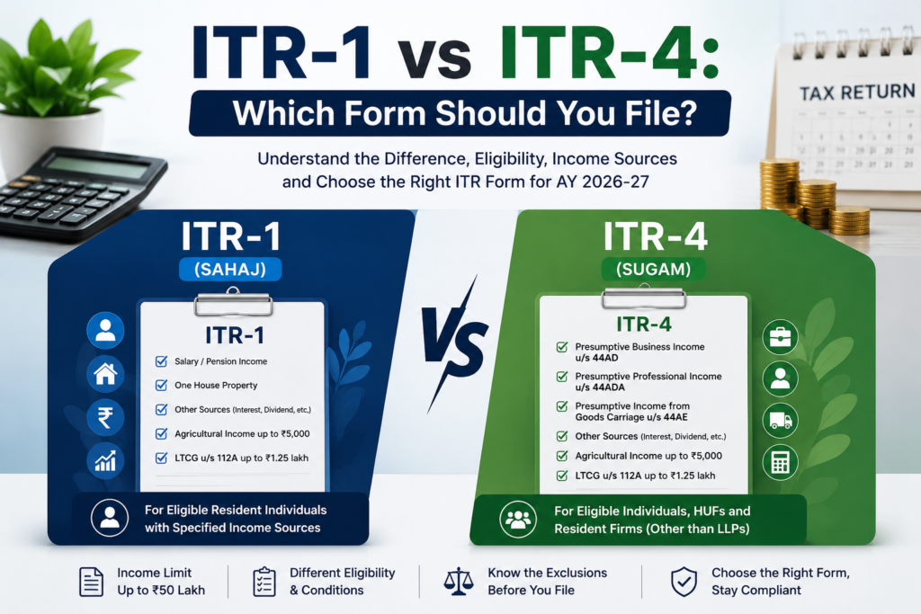 ITR-1 vs ITR-4 income tax return forms comparison for taxpayers in India