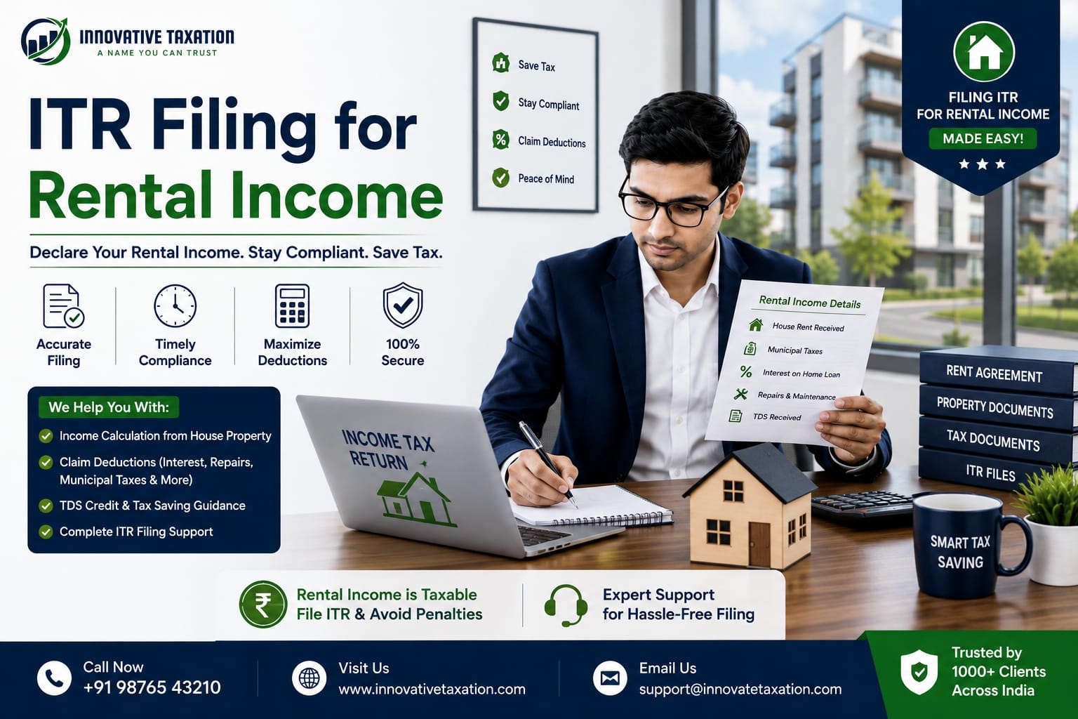ITR filing for rental income – tax filing services for rental property income, deductions, TDS, and compliance in India
